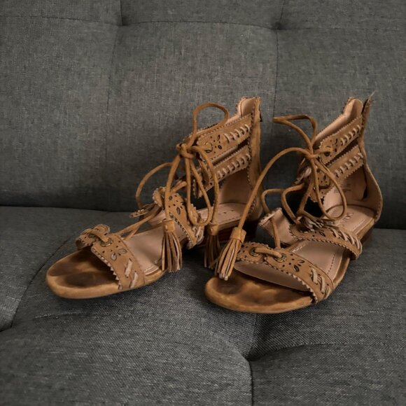 Coach Gladiator Tie Up Suede Wedge Sandals - Picture 7 of 8